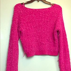 Hot Pink Long Sleeve Crop Top Sweater